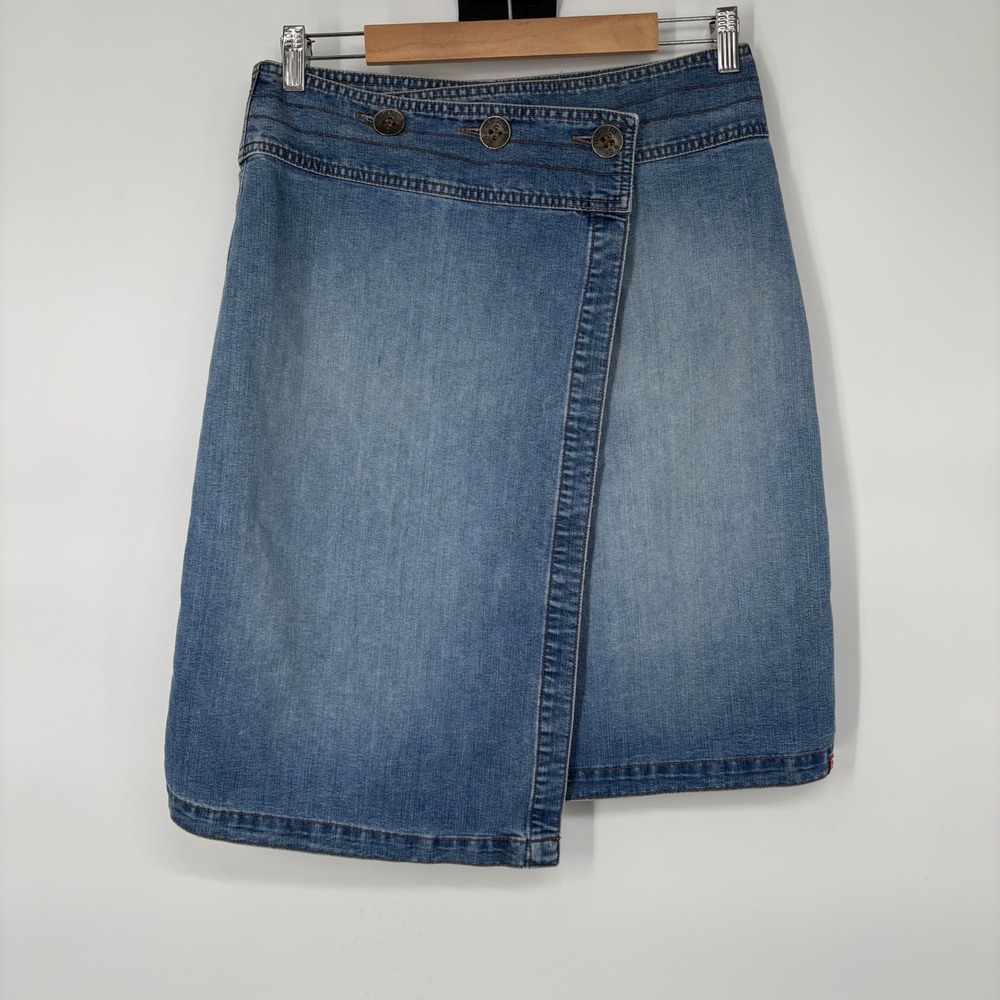 Vintage EDC by Esprit Denim Asymmetrical Wrap Skirt Size 7 Medium Wash Retro‎